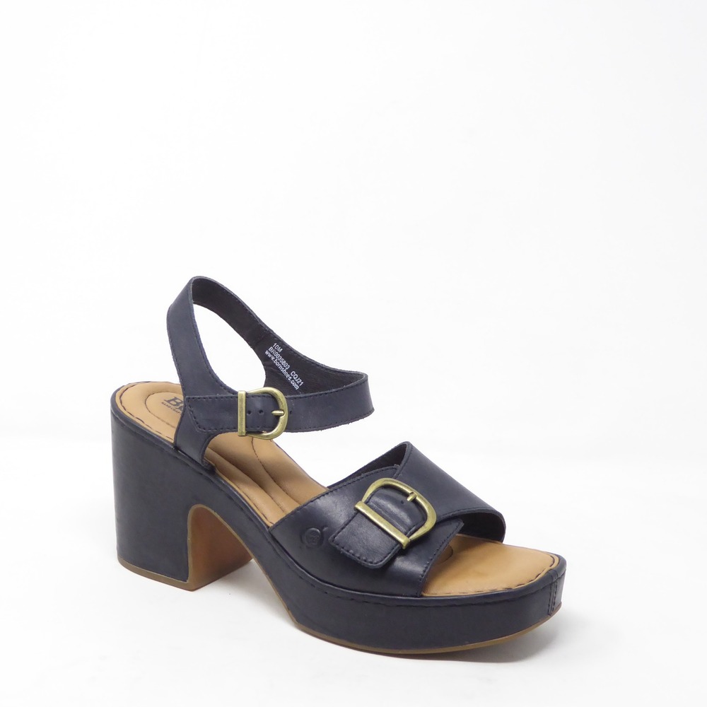 Born Browyn Women Sandals Blue Leather Platform Buckle Block Heel 10